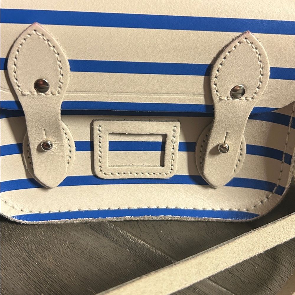 Cambridge Satchel Company Mini Satchel in a white and blue stripe pattern - Picture 2 of 5